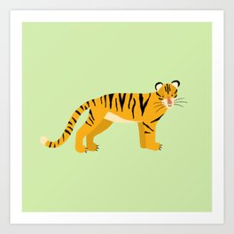 The Cuty Tiger - Green Background Art Print