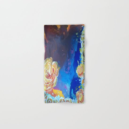 Mad Lucy's Golden Roses. Yellow Roses and Galaxy Blue. Hand & Bath Towel