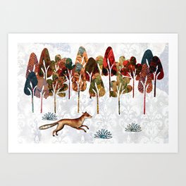Fox in winter landscape Art Print