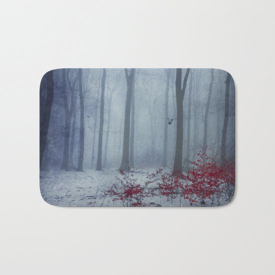 Winter Forest in Red and Blue Bath Mat