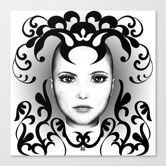 Black and white ornamental face Canvas Print