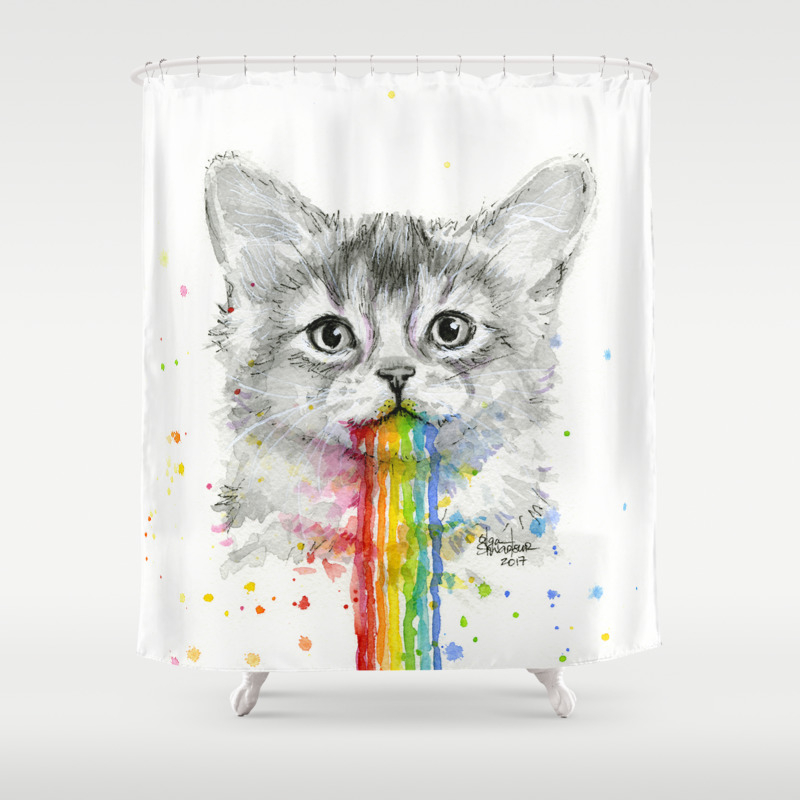 Kitten Puking Rainbows Cat Rainbow Vomit Shower Curtain By Olechka