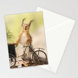 red squirrel with a bicycle with young plant Stationery Card
