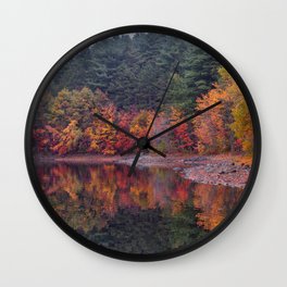 Brilliant Fall Leaves on a Foggy Day Wall Clock