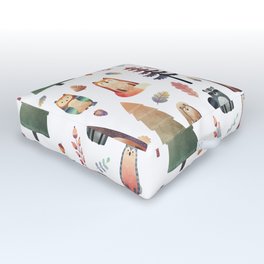forest friends Outdoor Floor Cushion | Nordic, Bear, Trees, Fox, Owl, Pattern, Racoon, Graphicdesign, Forest, Squirrel 