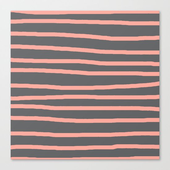 Simply Drawn Stripes Salmon Pink on Storm Gray Canvas Print