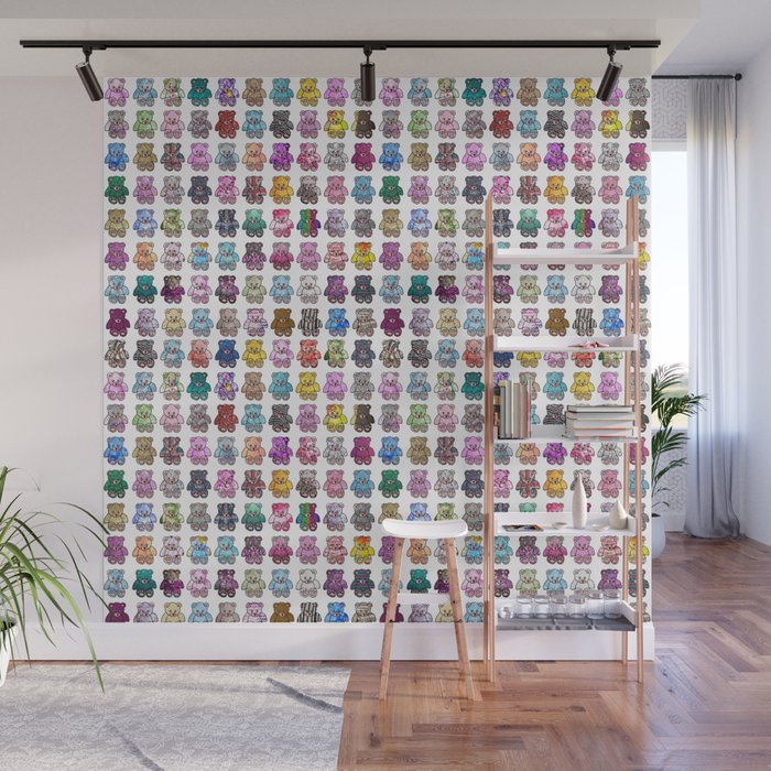Cute colorful patterns glitter teddy bear's  Wall Mural