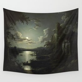 The Beautiful Ruins, Boats on a Moonlit Lake with Gothic Church landscape painting by Sebastian Pether Wall Tapestry