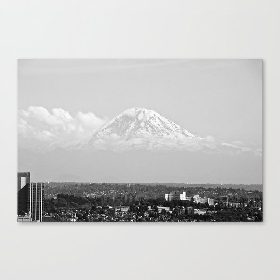 Hovering Mt Rainier in Mono Canvas Print