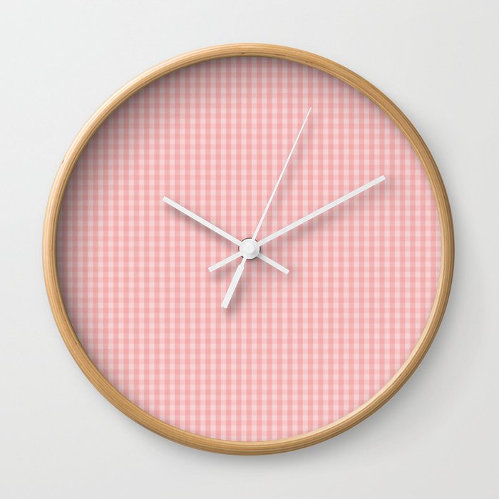 Mini Lush Blush Pink Gingham Check Plaid Wall Clock