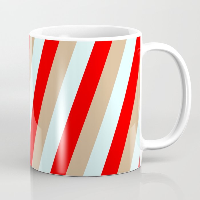 Tan, Light Cyan, and Red Colored Stripes Pattern Coffee Mug
