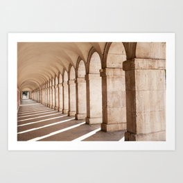 Salamanca Spain, Light and Shadows through the Arches, Helena Woods Art Print