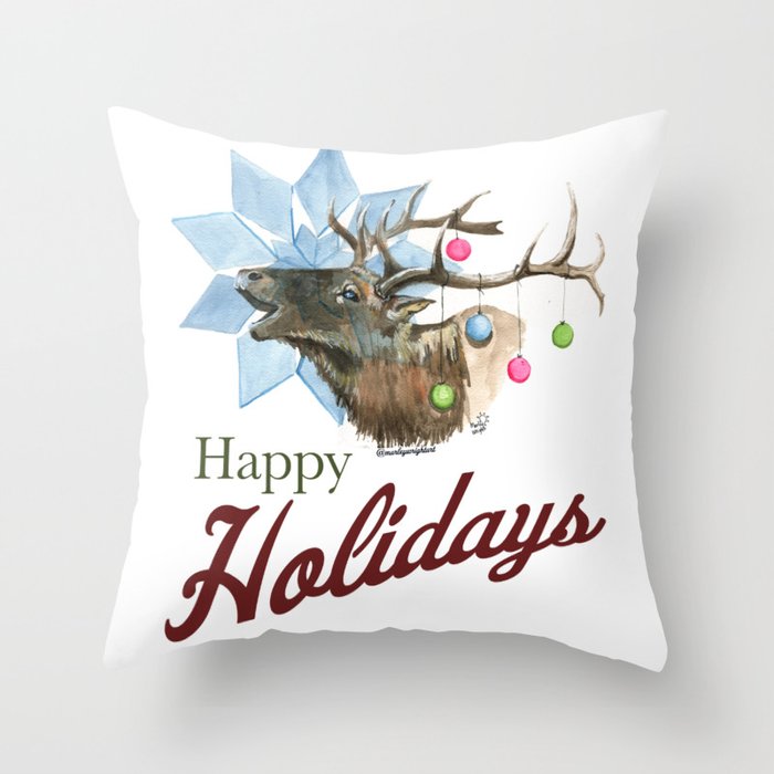Christmas Elk Animandala Throw Pillow