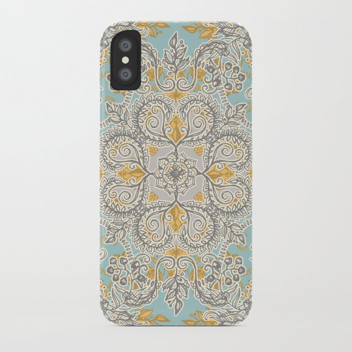 gypsy floral in soft neutrals, grey & yellow on sage iphone case
