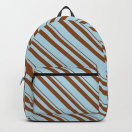 [ Thumbnail: Brown and Light Blue Colored Stripes/Lines Pattern Backpack ]
