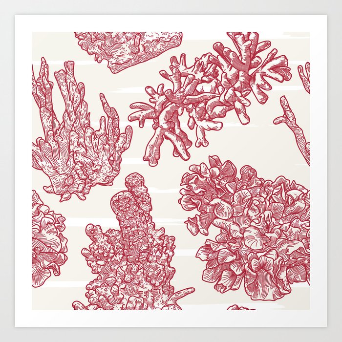 Nautical Coral Pattern in toile style Art Print