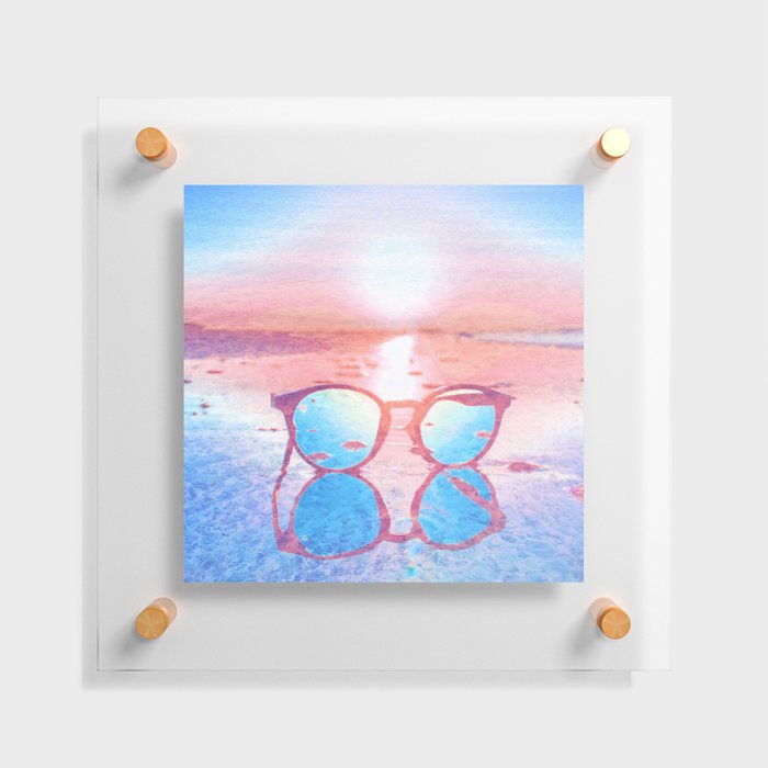 sunset glasses blush pink and blue impressionism painted realistic still life Floating Acrylic Print