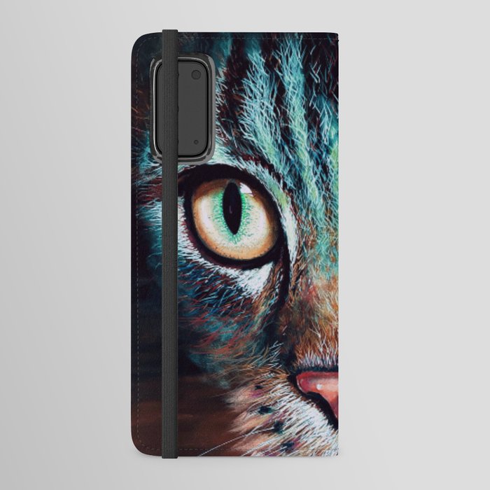 Colorful Turquoise Cat with Eyes Android Wallet Case