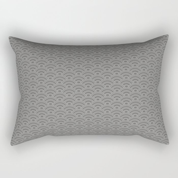 Pantone Pewter Gray Scallop Wave Pattern and Polka Dots Rectangular Pillow