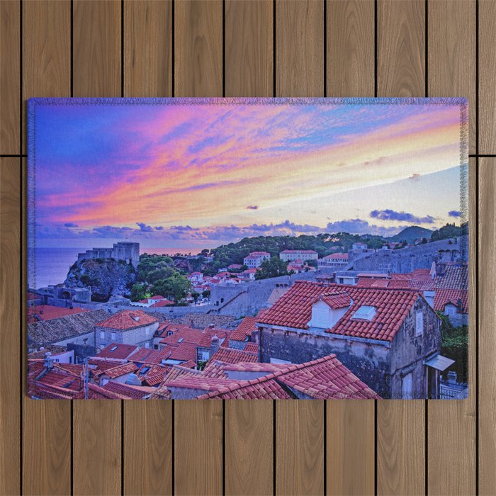 Red Roofs in a Blue Hour Outdoor Rug