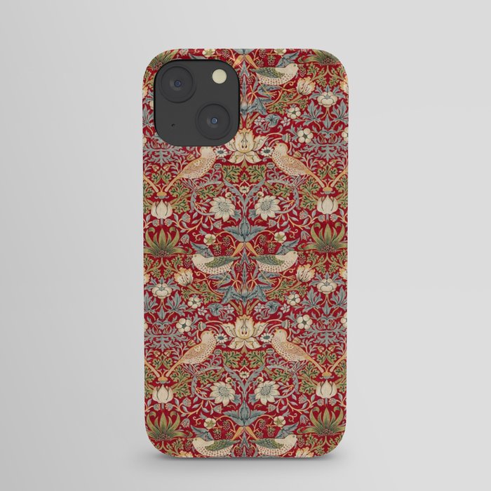 William Morris Vintage Strawberry Thief Red Pattern iPhone Case