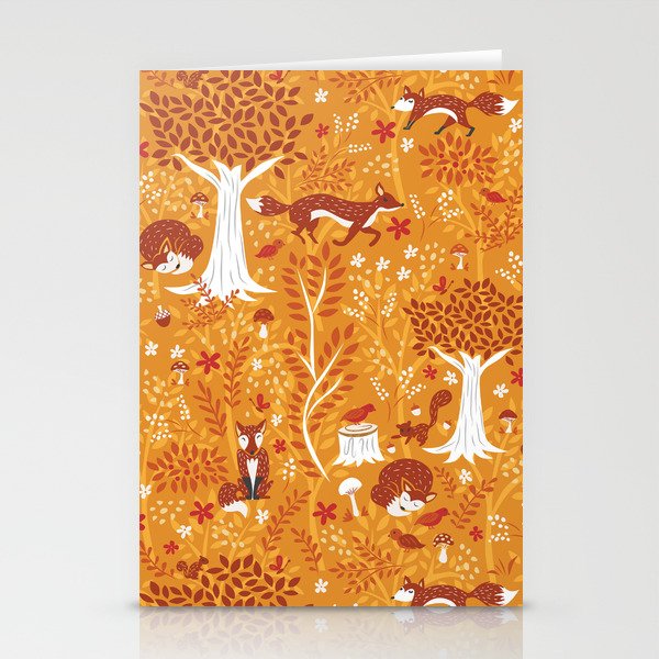 Foxes in a Forest of Fall Trees Stationery Cards