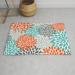 Floral Pattern, Abstract, Orange, Teal and Gray Area & Throw Rug