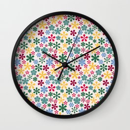 magenta blue yellow eclectic daisy print ditsy florets Wall Clock | Classyrainbow, Graphicdesign, Yellow, Eclecticdaisy, Eclecticdaisyprint, Retrodaisies, Eclectic, Brightyellow, Retro, Ditsy 