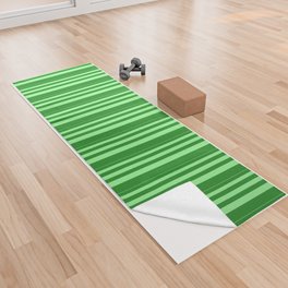 [ Thumbnail: Green and Forest Green Colored Stripes/Lines Pattern Yoga Towel ]
