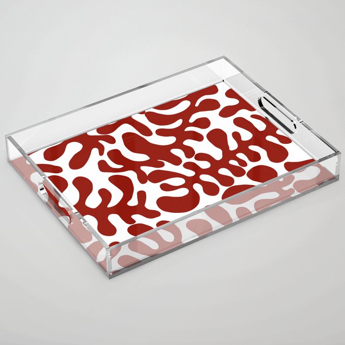 Red Matisse cut outs seaweed pattern on white background Acrylic Tray