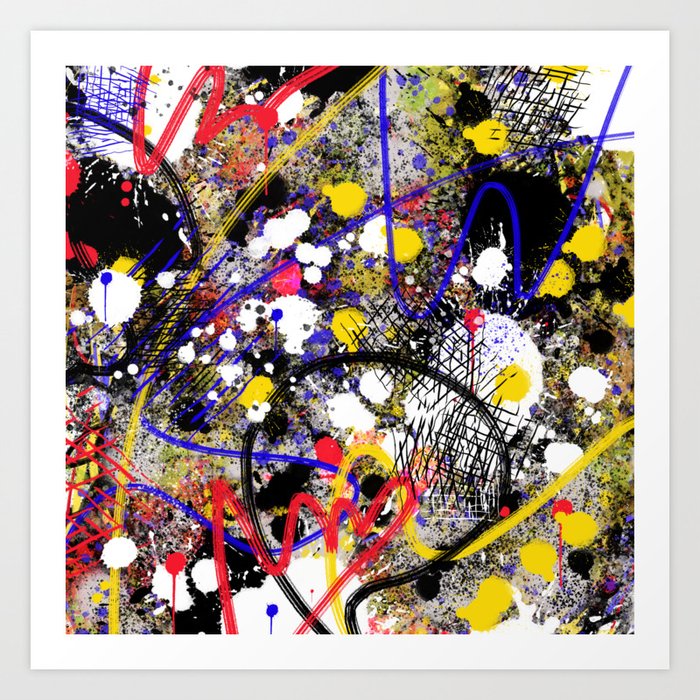 Primary Colour Themed Ink and Paint Splatter Painting Art Print