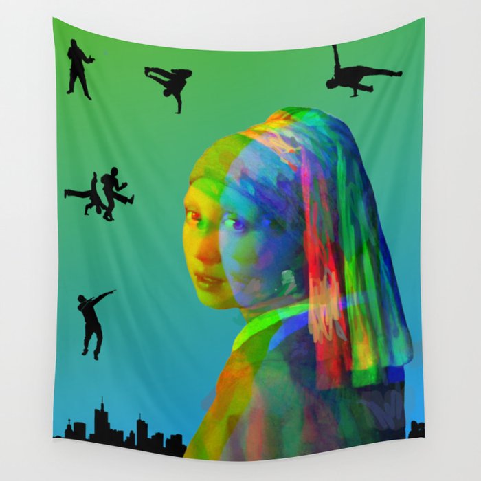 Vermeer's Model in New York City - Green and Blue Background Wall Tapestry