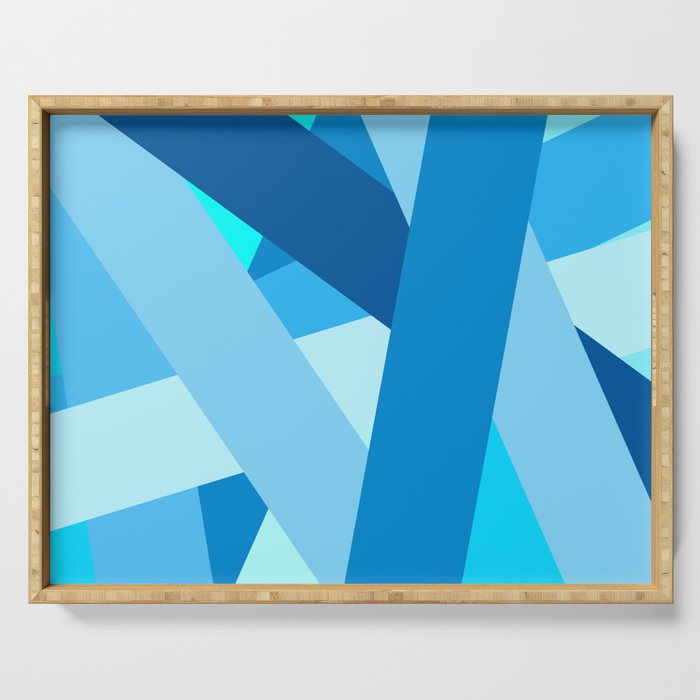 Retro Blue Mid-Century Minimalist Geometric Line Abstract Art Serving Tray
