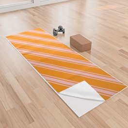 [ Thumbnail: Dark Orange and Pink Colored Lined Pattern Yoga Towel ]