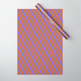 [ Thumbnail: Medium Slate Blue and Chocolate Colored Pattern of Stripes Wrapping Paper ]
