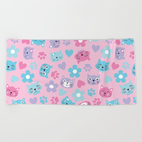 Kitty Cat Pattern by Everett Co Beach Towel