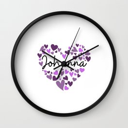 Johanna, purple hearts Wall Clock