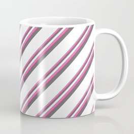 [ Thumbnail: Hot Pink, Dim Grey & White Colored Pattern of Stripes Coffee Mug ]