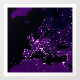 Earth Night Lit Up : Purple Art Print