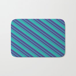 [ Thumbnail: Light Sea Green and Dark Slate Blue Colored Stripes/Lines Pattern Bath Mat ]