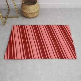 [ Thumbnail: Light Coral & Maroon Colored Stripes Pattern Rug ]