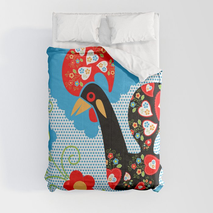 Portuguese Rooster of Luck with blue dots Comforter