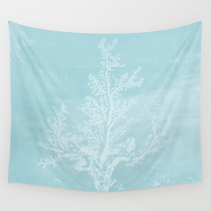 White Coral on Pale Blue Wall Tapestry