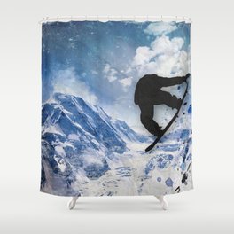 Snowboarder In Flight Shower Curtain