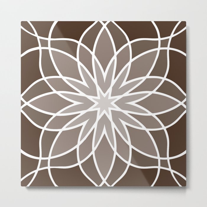 Shades of Brown | Abstract Flowers | Geometric Pattern | Brown and White | Metal Print