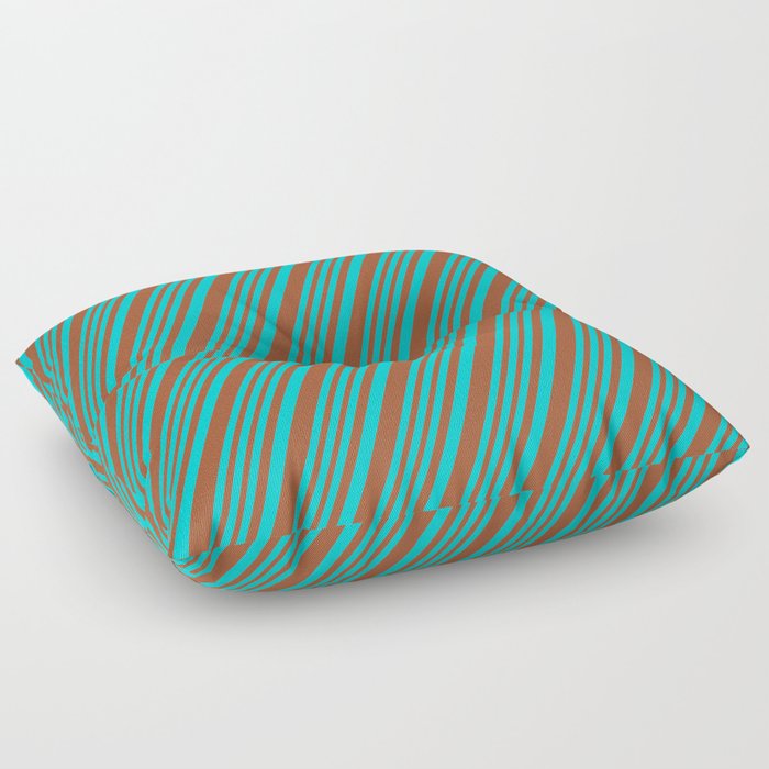 Dark Turquoise and Sienna Colored Striped/Lined Pattern Floor Pillow