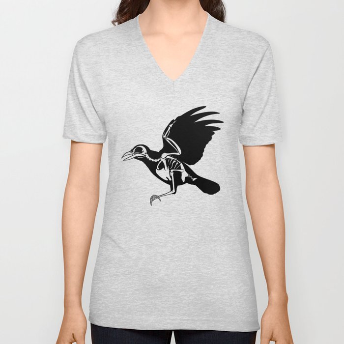 Bird Skeleton V Neck T Shirt