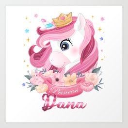 Dana Name Unicorn, Birthday Gift for Unicorn Princess Art Print | Unicornhead, Graphicdesign, Cuteunicorn, Unicornface, Giftforgirls, Danathings, Danagift, Wreathrosepink, Princess, Doingdana 