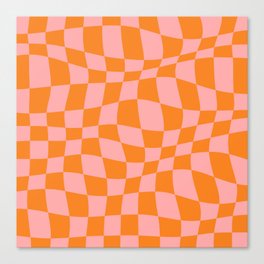 Warped Checkered Pattern (orange/pink) Canvas Print