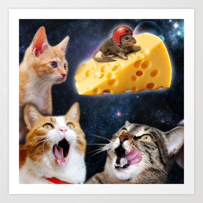 Cats And The Mouse On The Cheese Art Print By Marios Society6